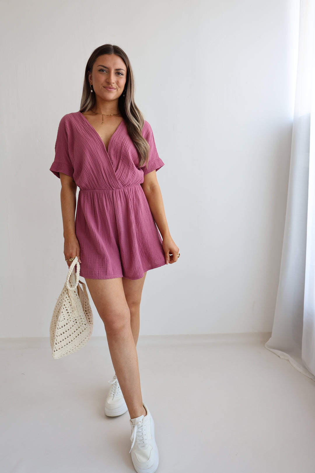 Musselin-Jumpsuit mit V-Ausschnitt Mara