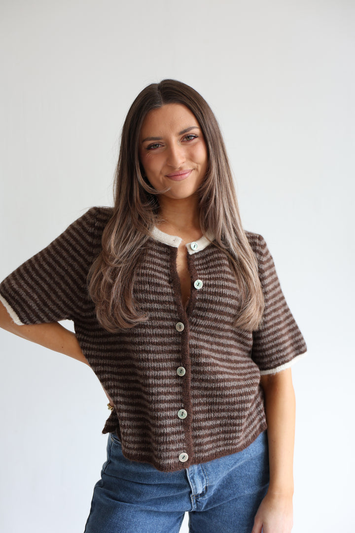 Gestreifter Kurzarm Cardigan Carlotta
