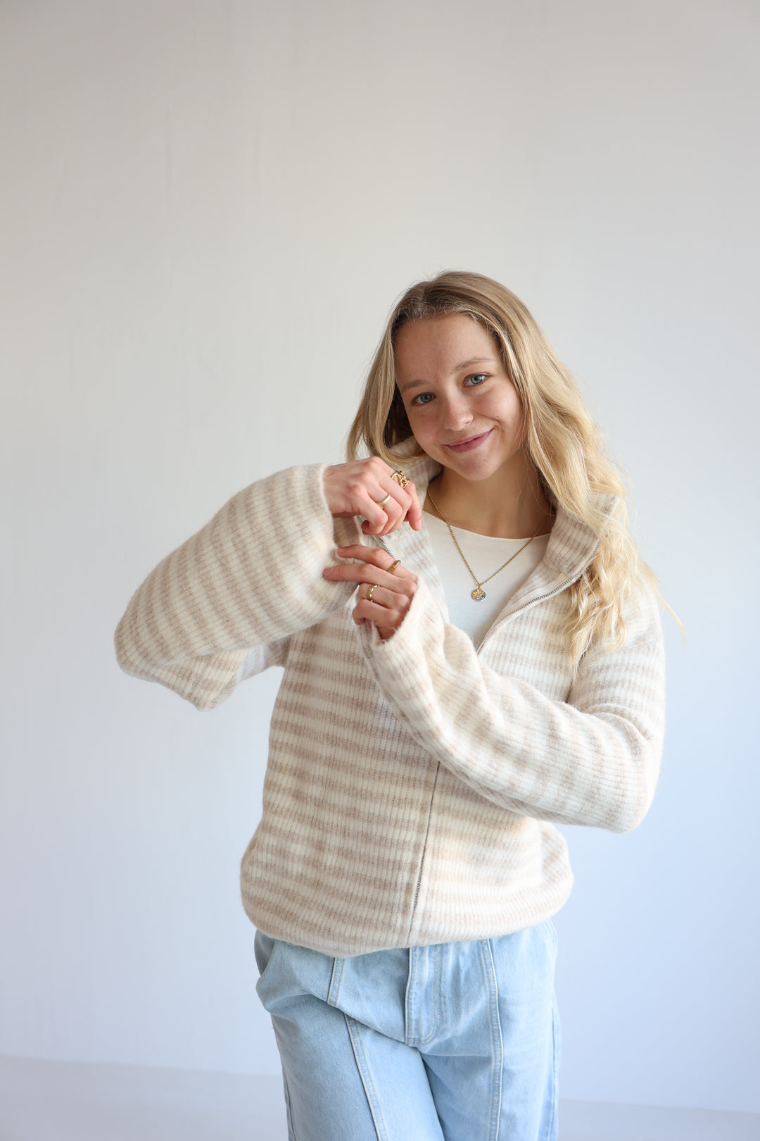 Striped Zip Cardigan