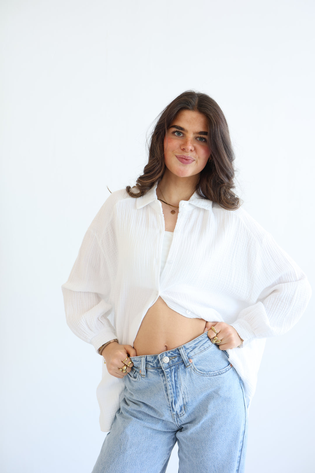 Oversize Blusenhemd aus Musselin Golden Eye
