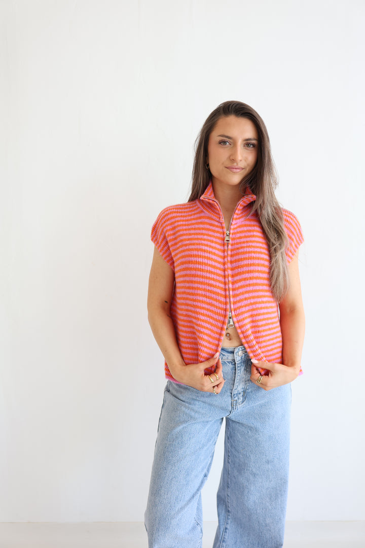 Zip Vest Fine Stripes