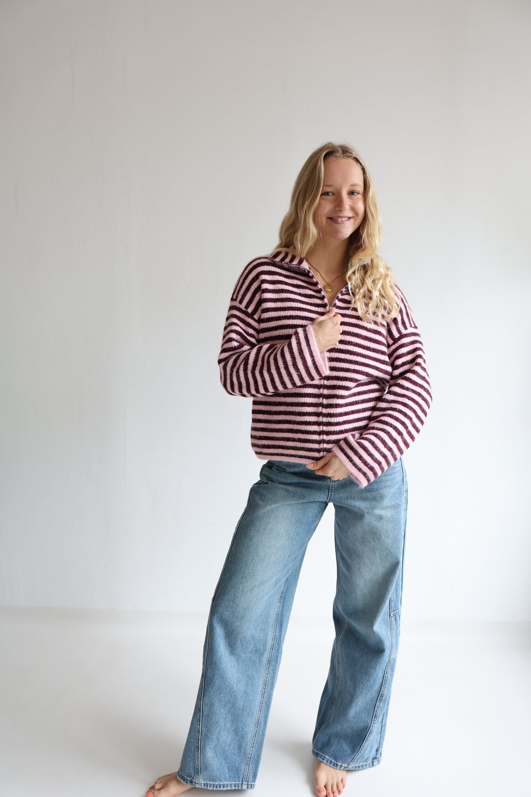 Striped Zip Cardigan