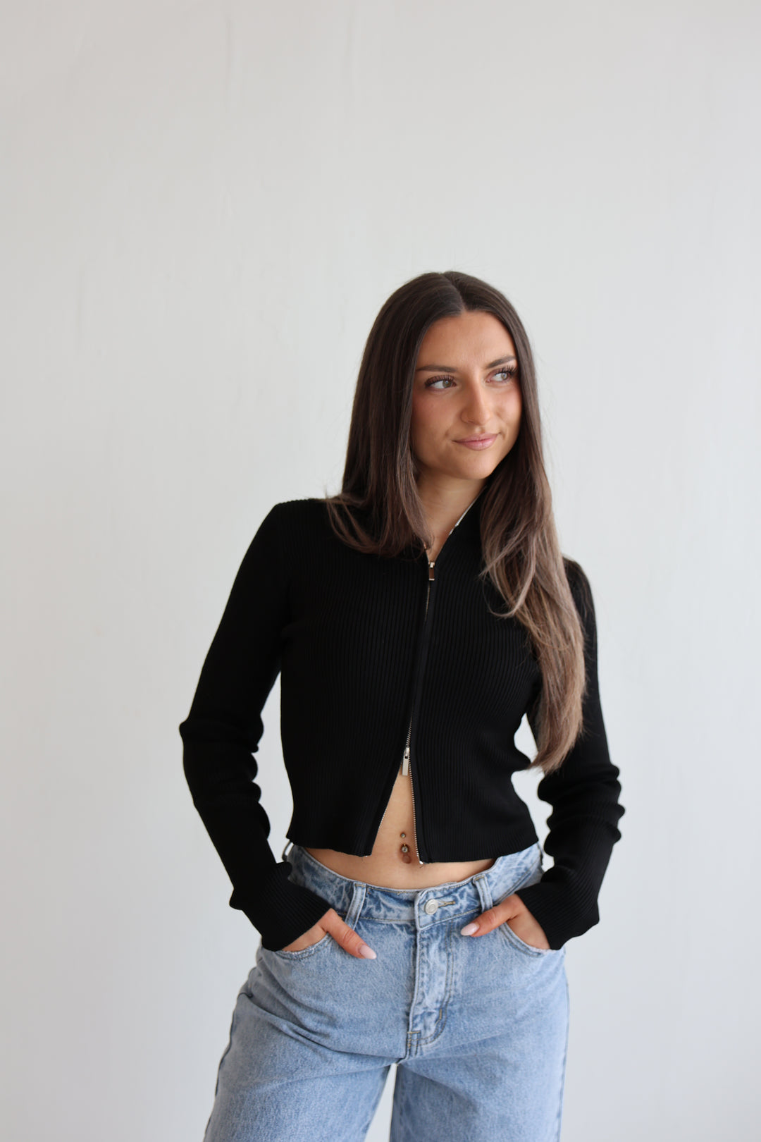 Ripped Zip-Up Cardigan