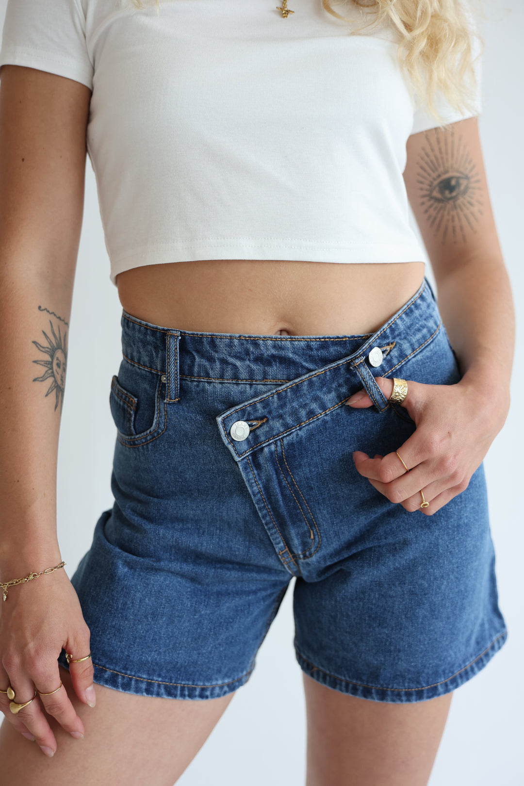 Asymmetric Denim Shorts