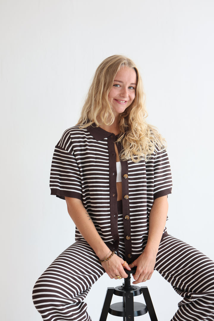 Kurzarm-Cardigan mit Lochstrickmuster Cool Fit