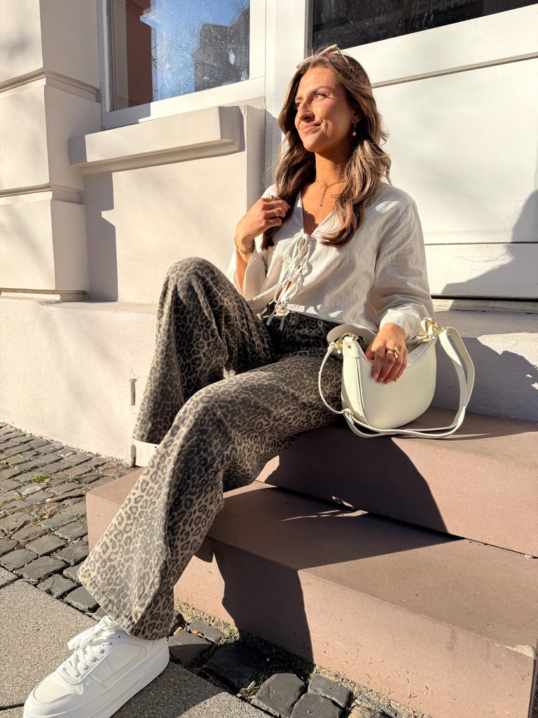 Wide Leg Jeans mit Leoprint (265-34)