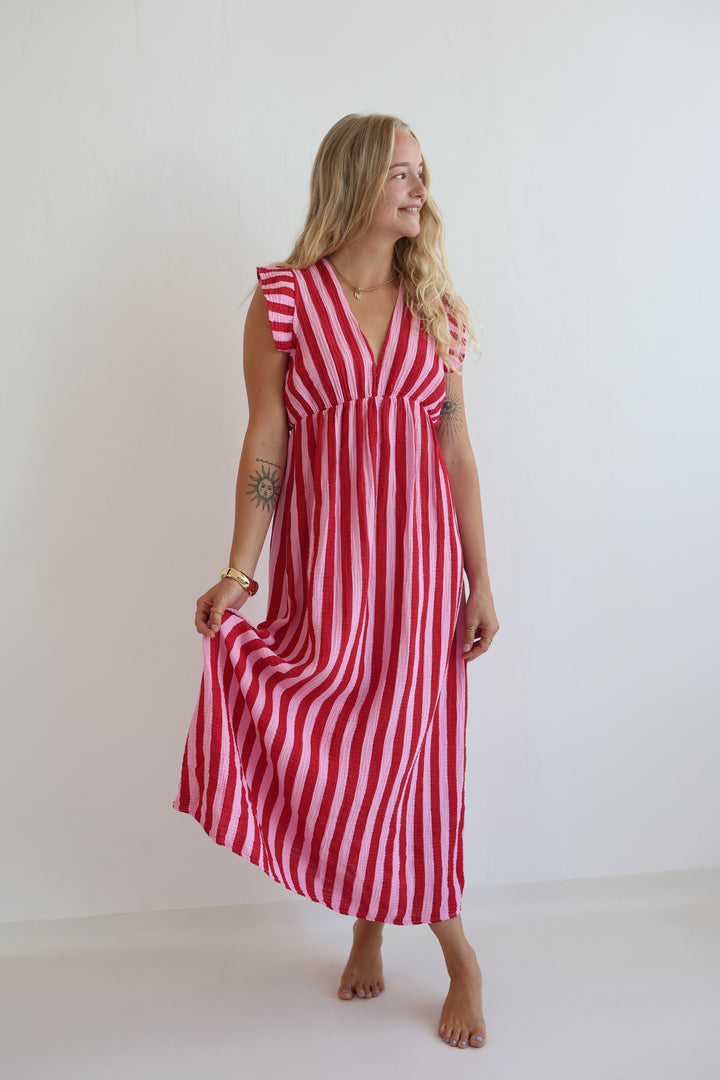 Langes Musselinkleid Blockstripes