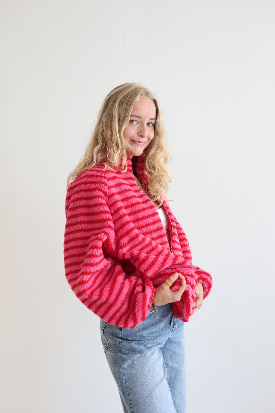 Fluffy Stripe Fleece Jacket