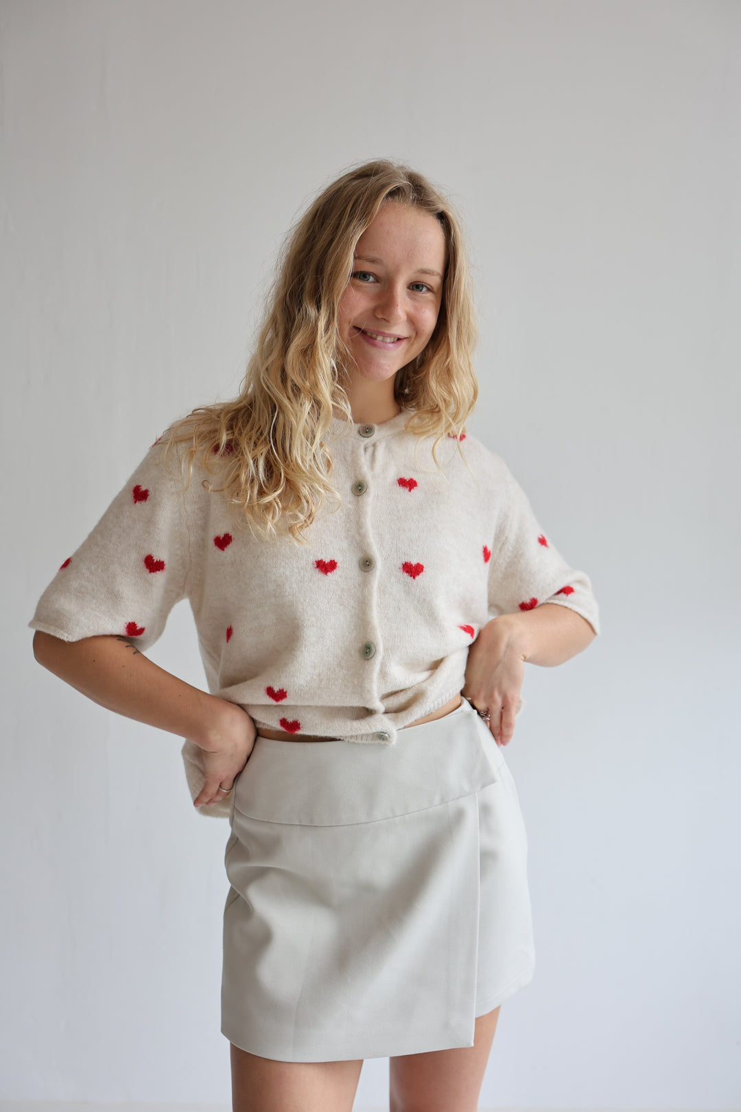 Kurzarm Cardigan Jolina mit Herzprint