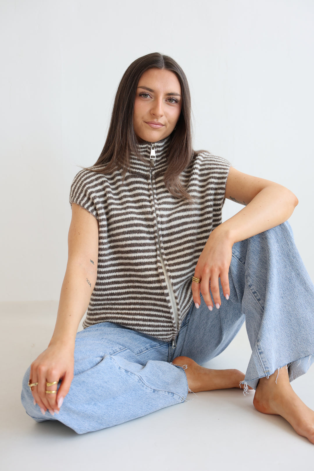 Zip Vest Fine Stripes