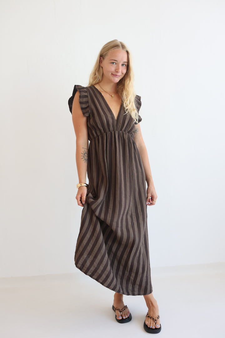 Langes Musselinkleid Blockstripes