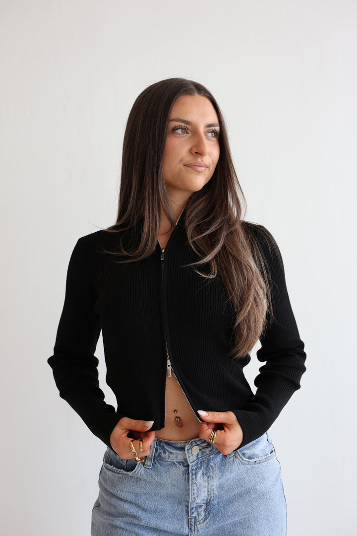 Ripped Zip-Up Cardigan