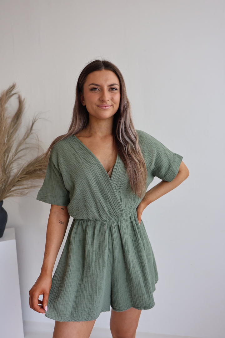 Musselin-Jumpsuit mit V-Ausschnitt Mara