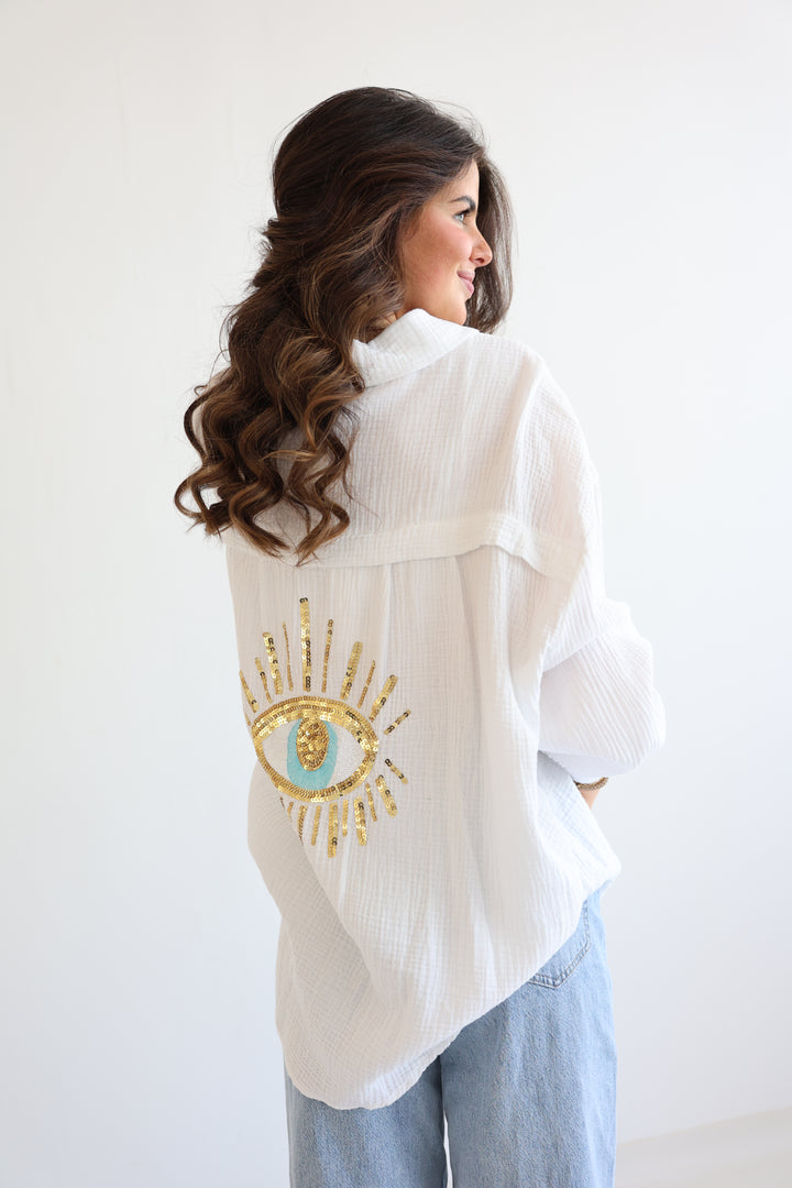 Oversize Blusenhemd aus Musselin Golden Eye