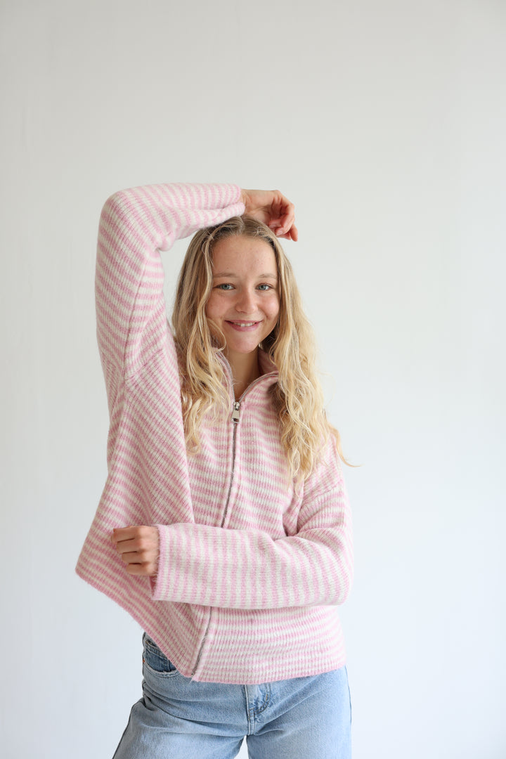 Zip Cardigan Fine Stripes