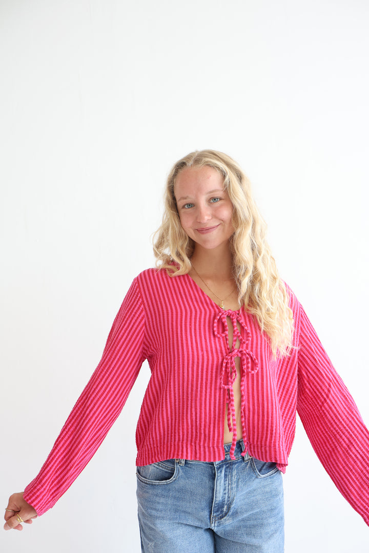 Cotton Striped Tie-Front Blouse