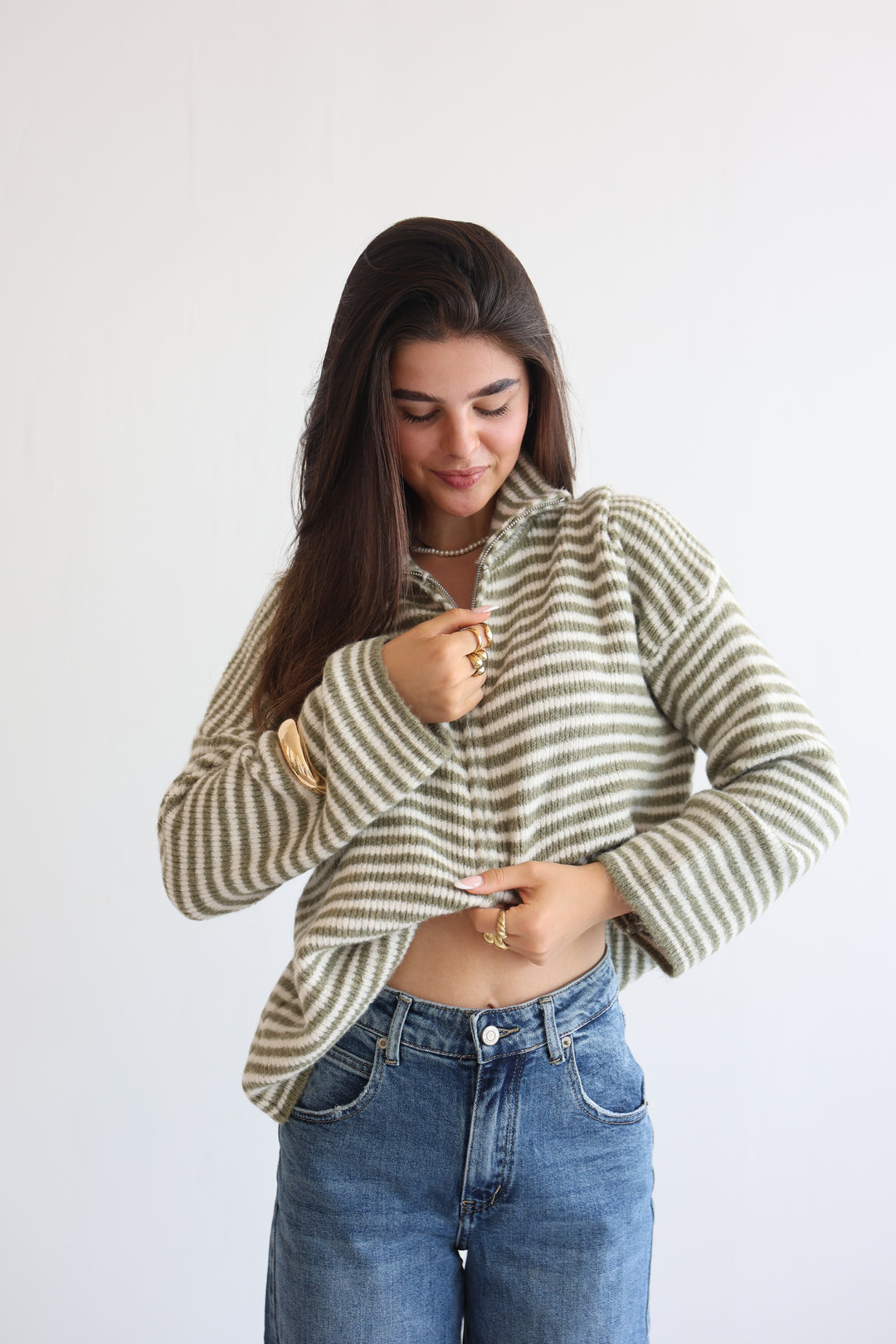 Zip Cardigan Fine Stripes