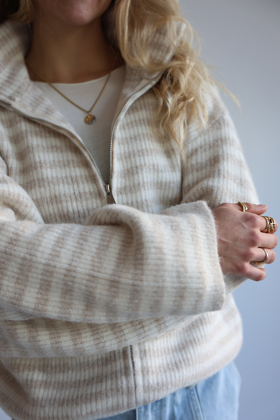 Striped Zip Cardigan