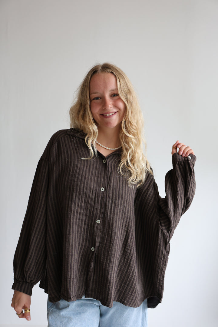 Kurzes Blusenhemd aus Musselin Wide Stripes