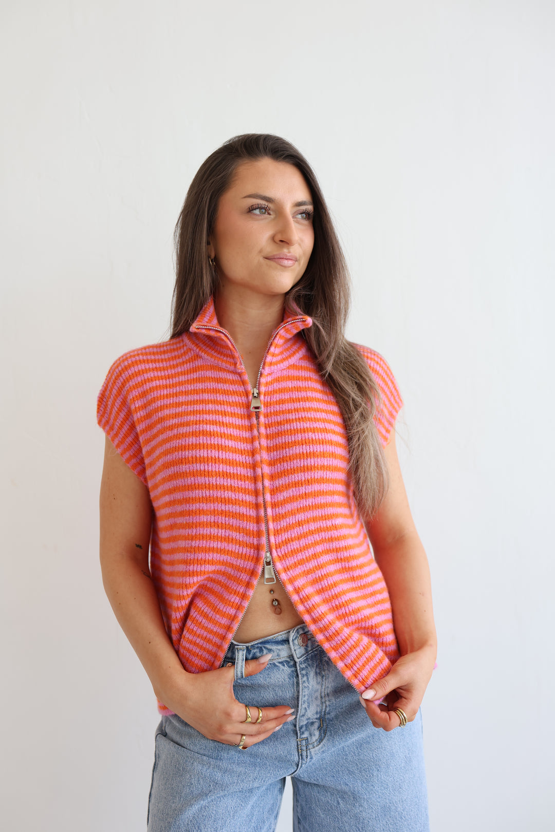 Zip Vest Fine Stripes