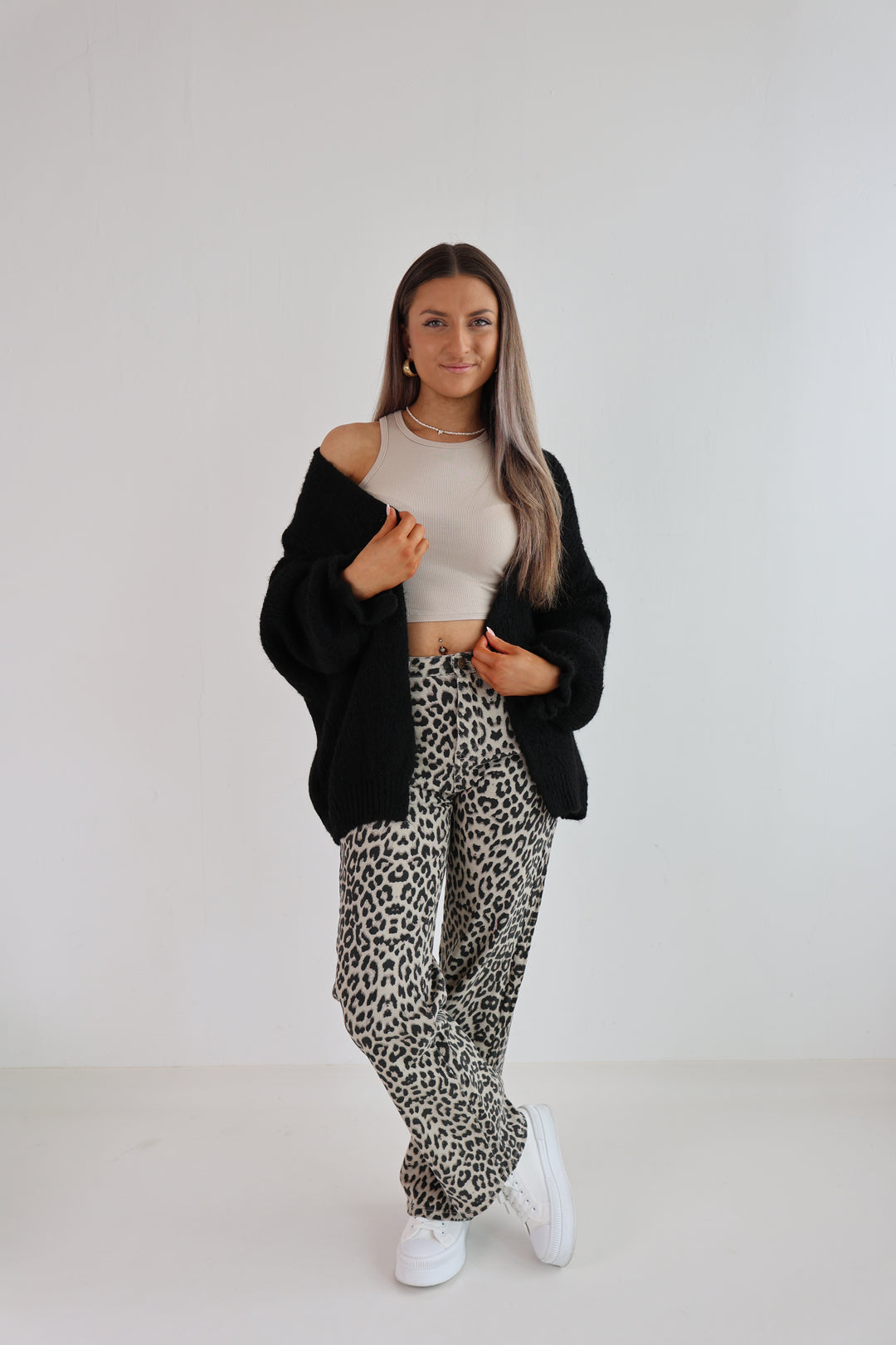 Wide Leg Jeans mit Leoprint (9088)