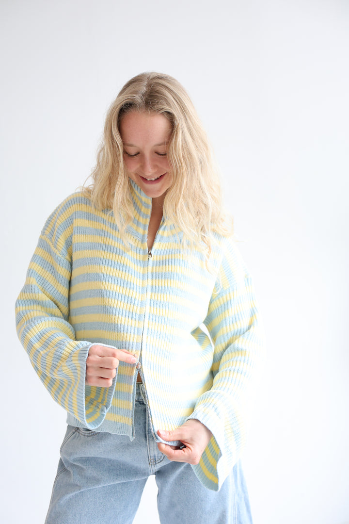 Zip Cardigan Wide Stripes