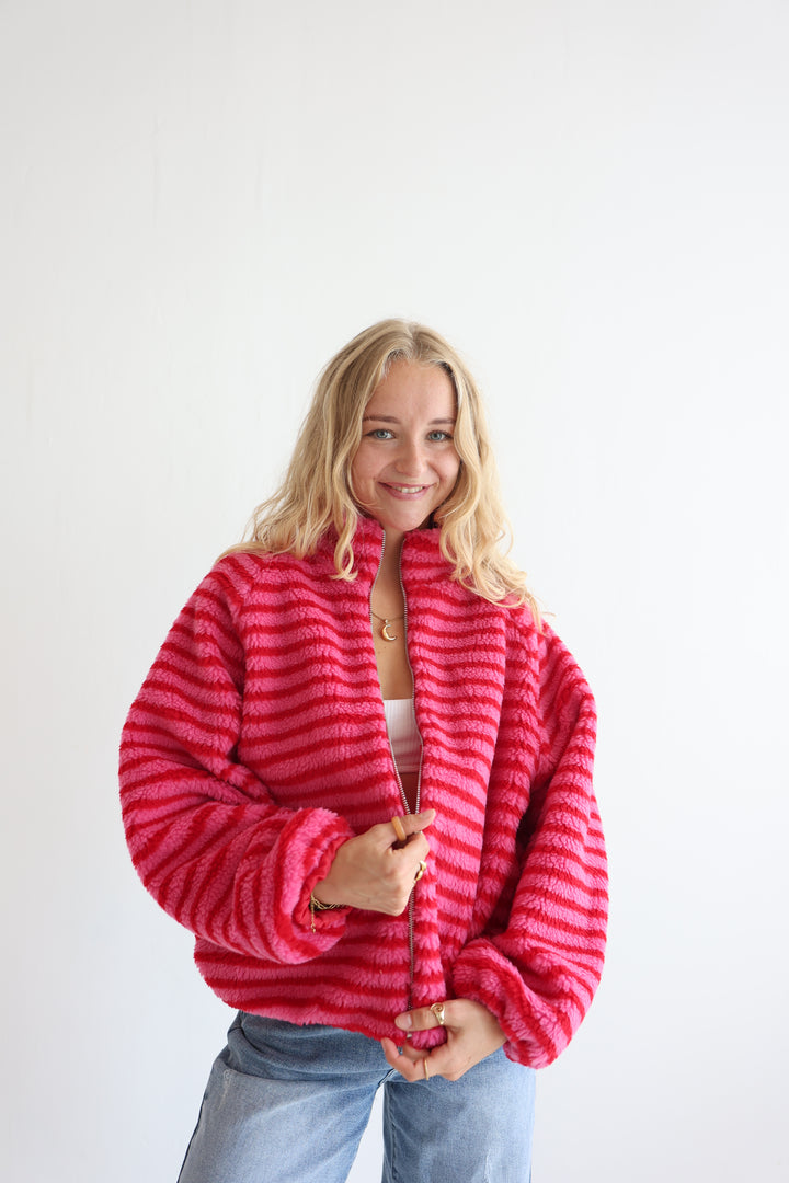 Fluffy Stripe Fleece Jacket
