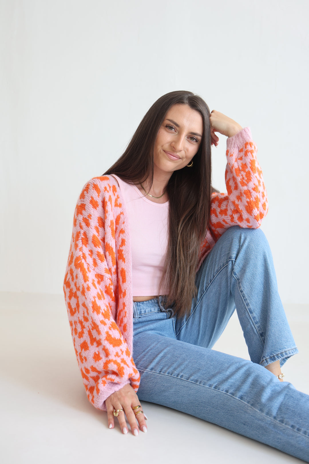 Offener Cardigan mit Leoprint