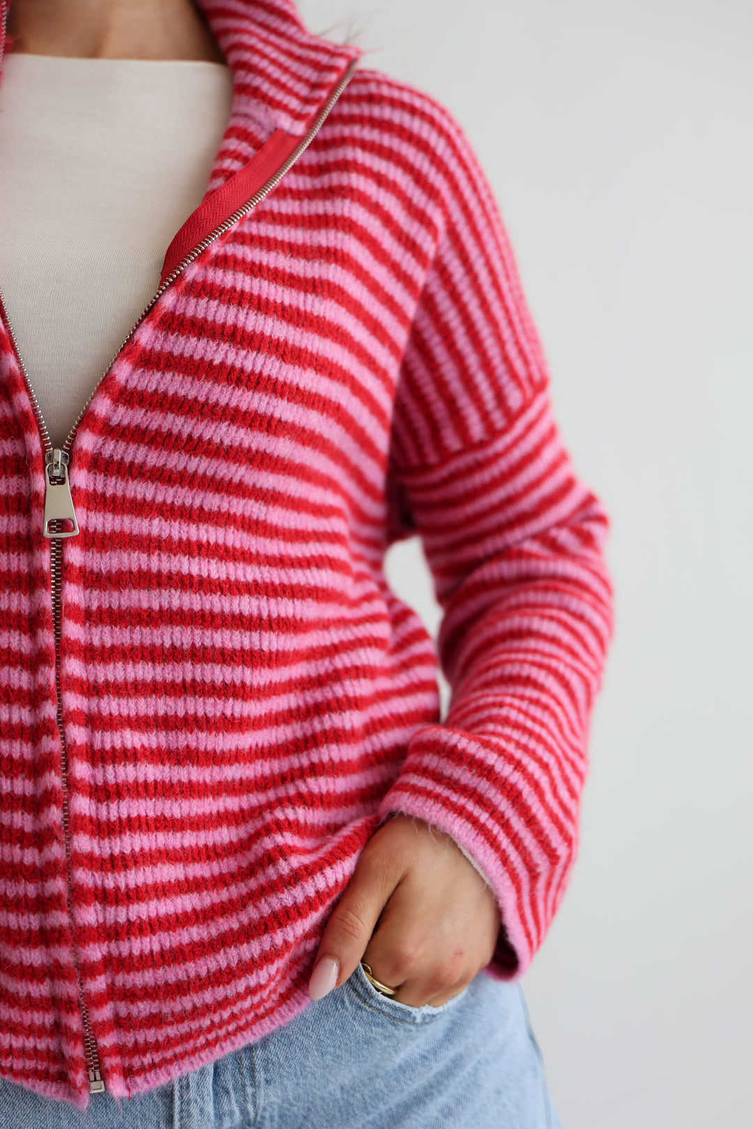 Zip Cardigan Fine Stripes