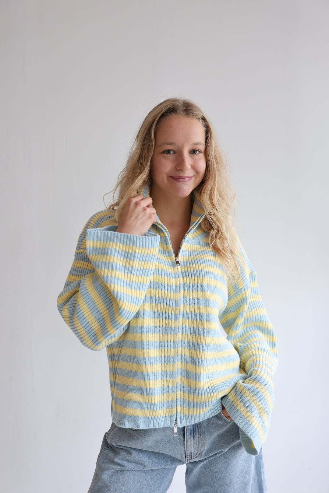 Zip Cardigan Wide Stripes