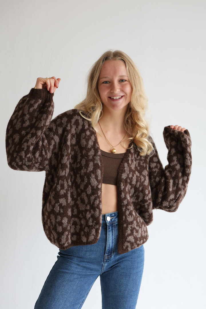 Offener Cardigan mit Leoprint