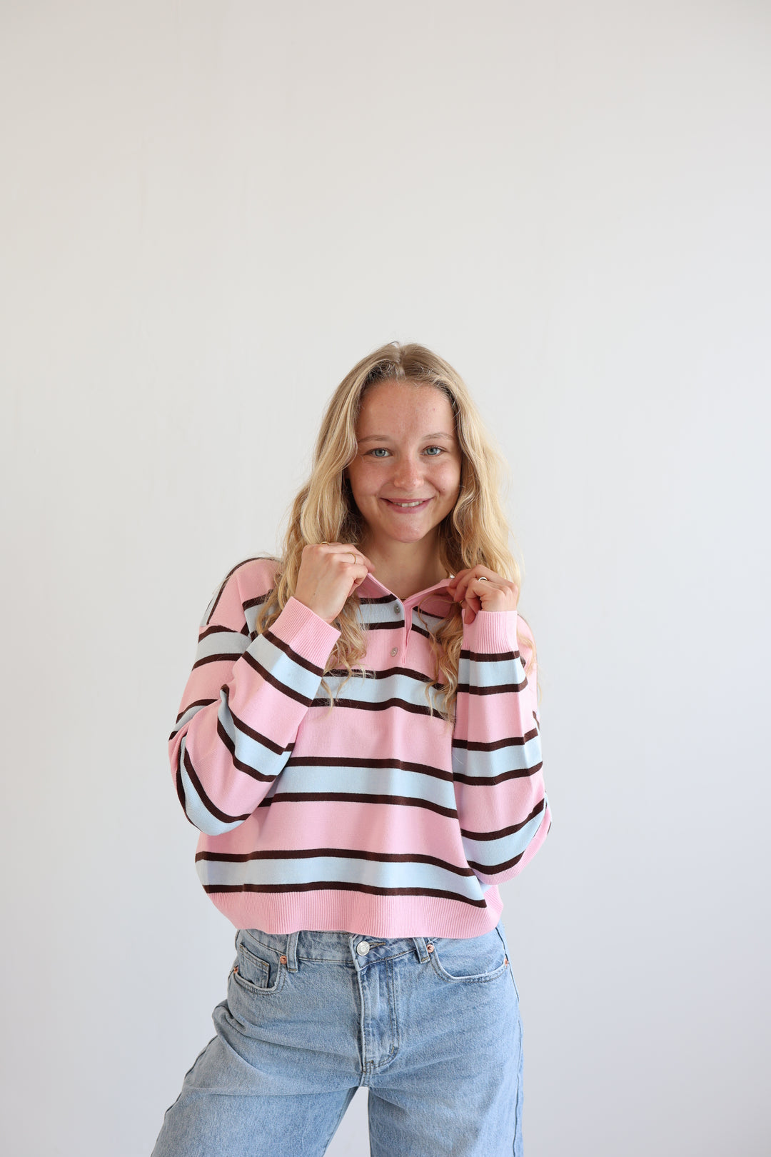 Soft Pink Striped Long Polo