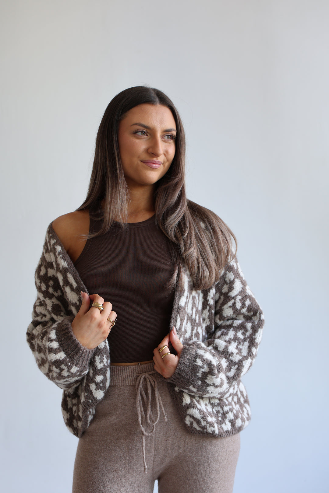 Offener Cardigan mit Leoprint