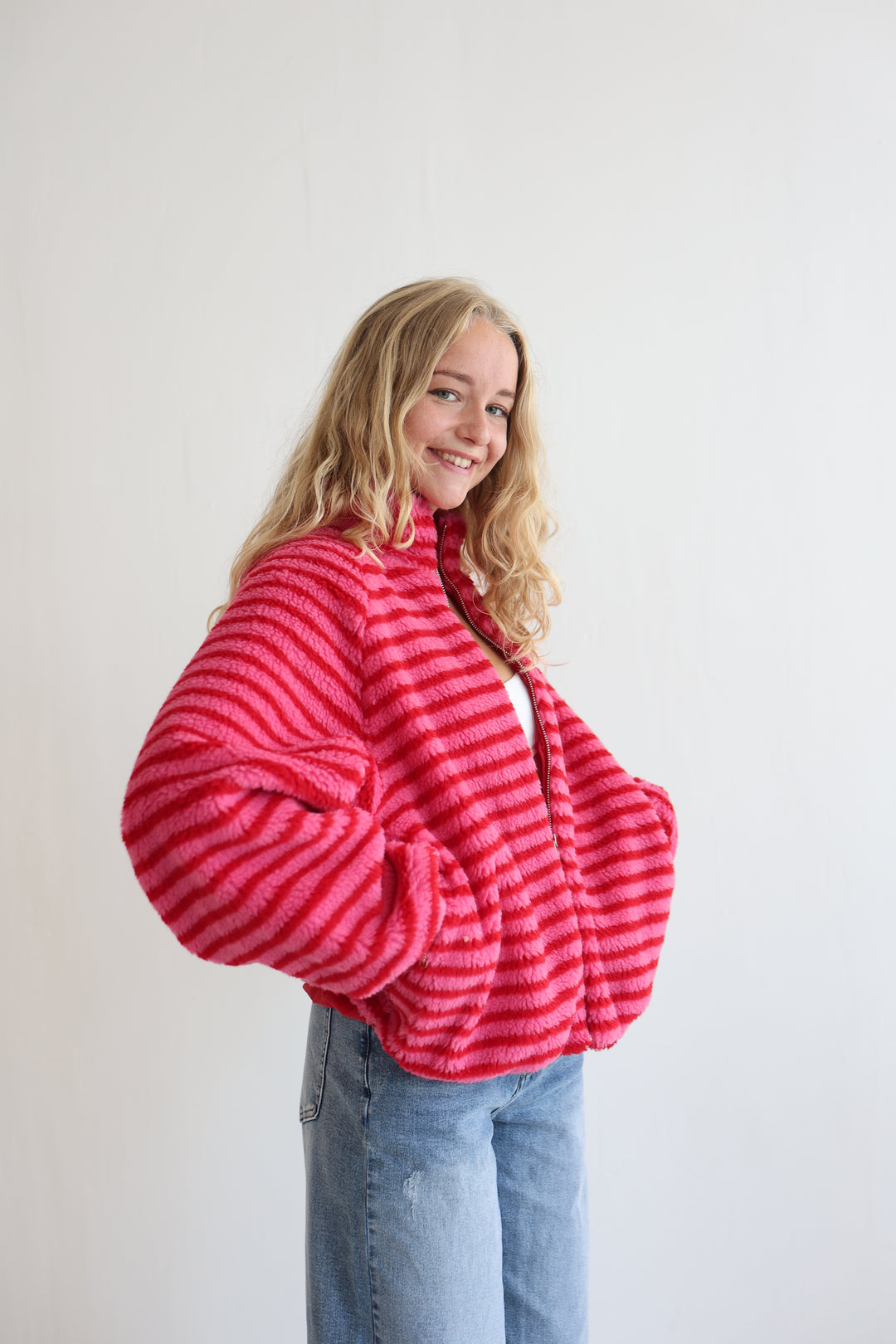 Fluffy Stripe Fleece Jacket