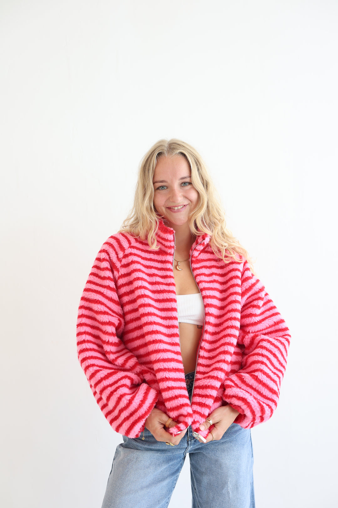 Fluffy Stripe Fleece Jacket