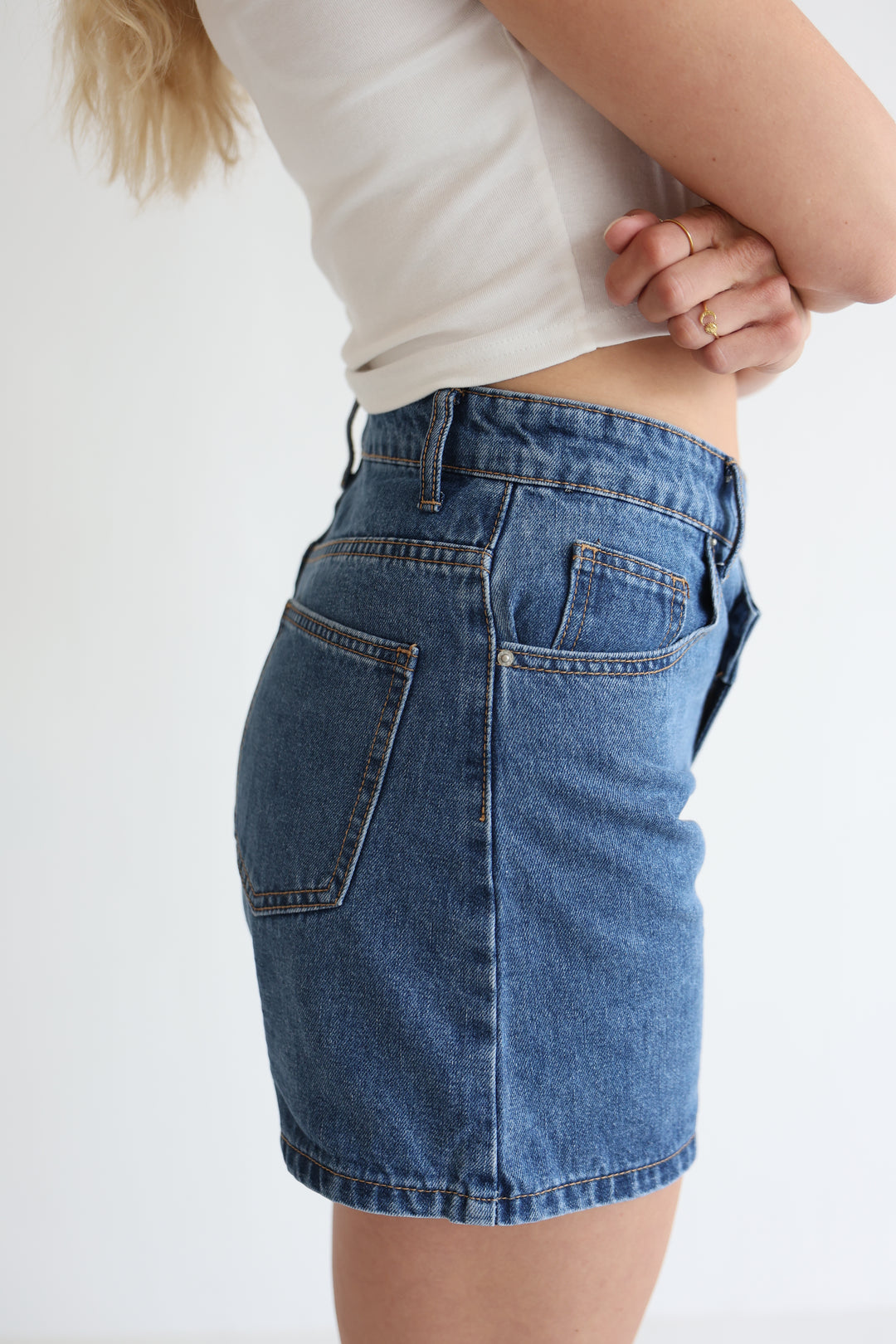 Asymmetric Denim Shorts
