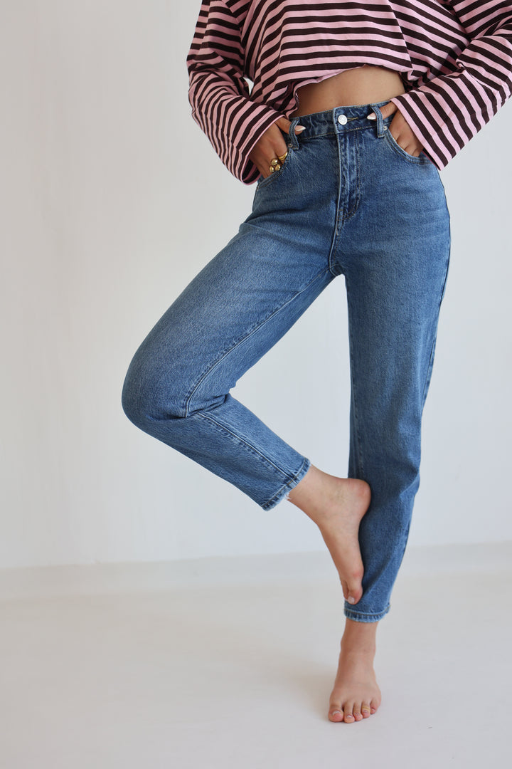 Deep Blue Mom Jeans