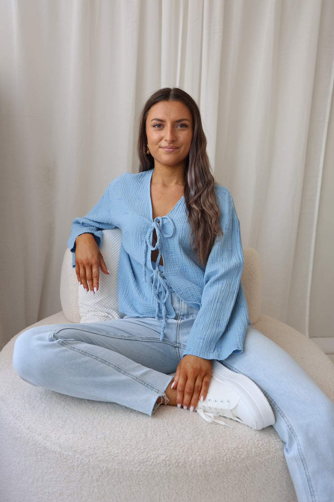 Musselinbluse zum Schnüren Cute Bows