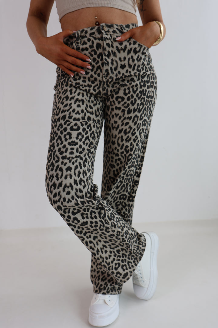 Wide Leg Jeans mit Leoprint (9088)