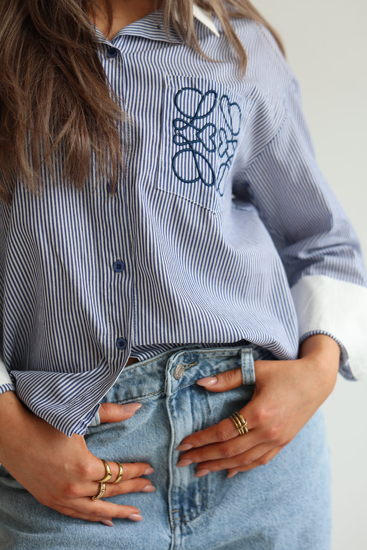 Pocket Detail Striped Blouse