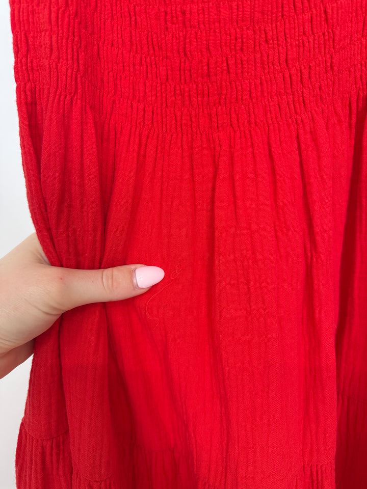 LANGES KLEID MIT RAFFUNG LIVIA ROT (B-WARE)