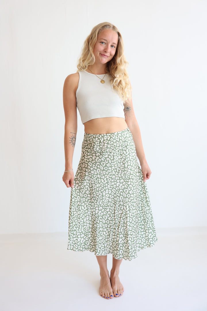 Leopard Satin Skirt