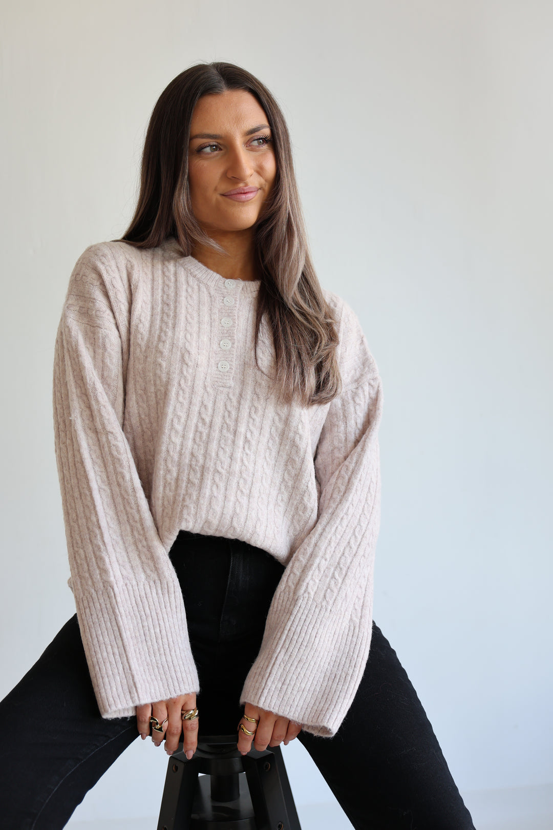 Ribbed Button Pullover