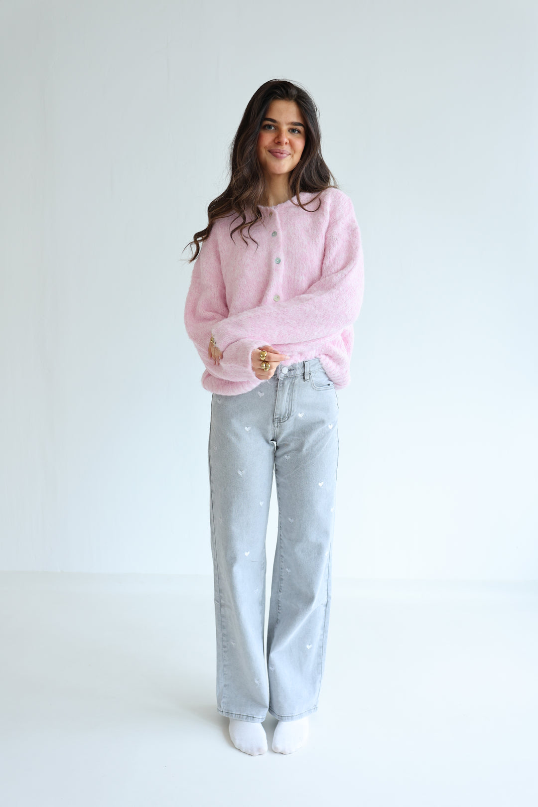 Straight Fit Jeans Grey Hearts