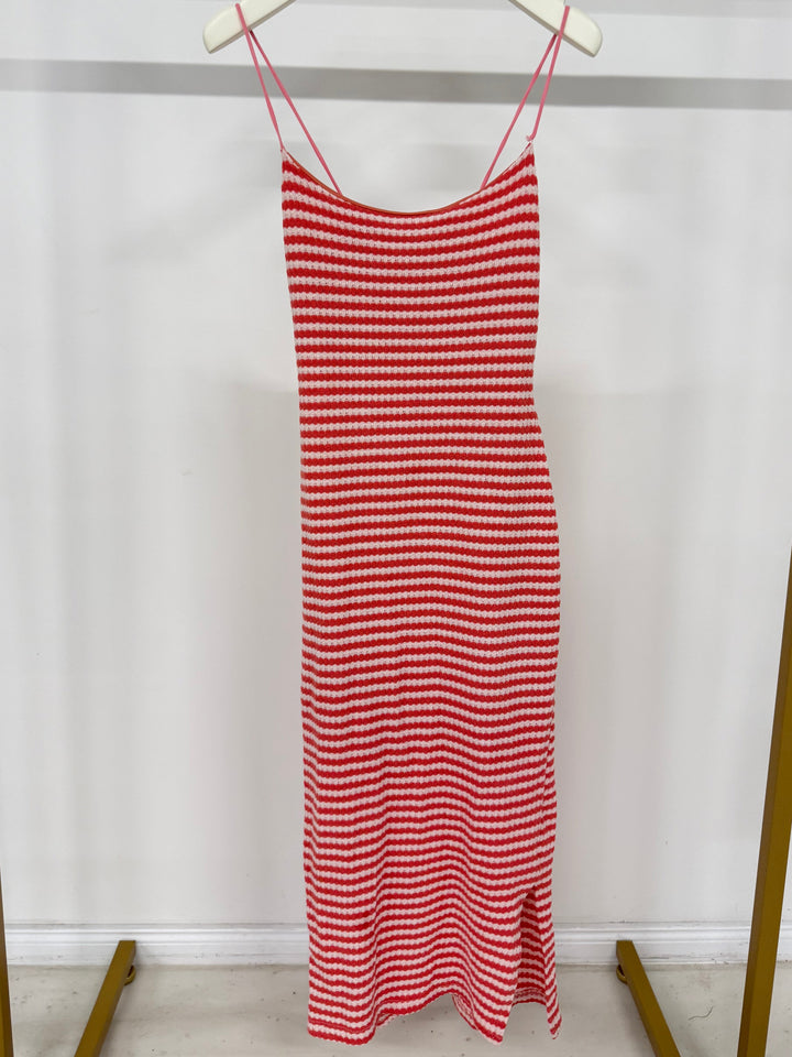 STRIPED KNIT DRESS GRAPEFRUIT (B-WARE)