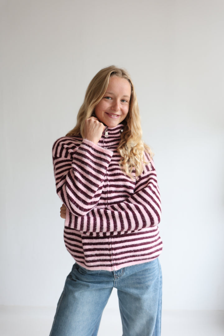 Striped Zip Cardigan