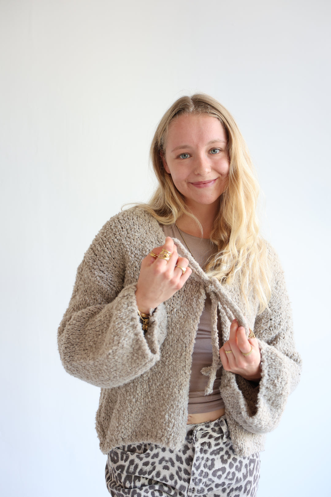 Teddy Knot Cardigan Fluffy Tie