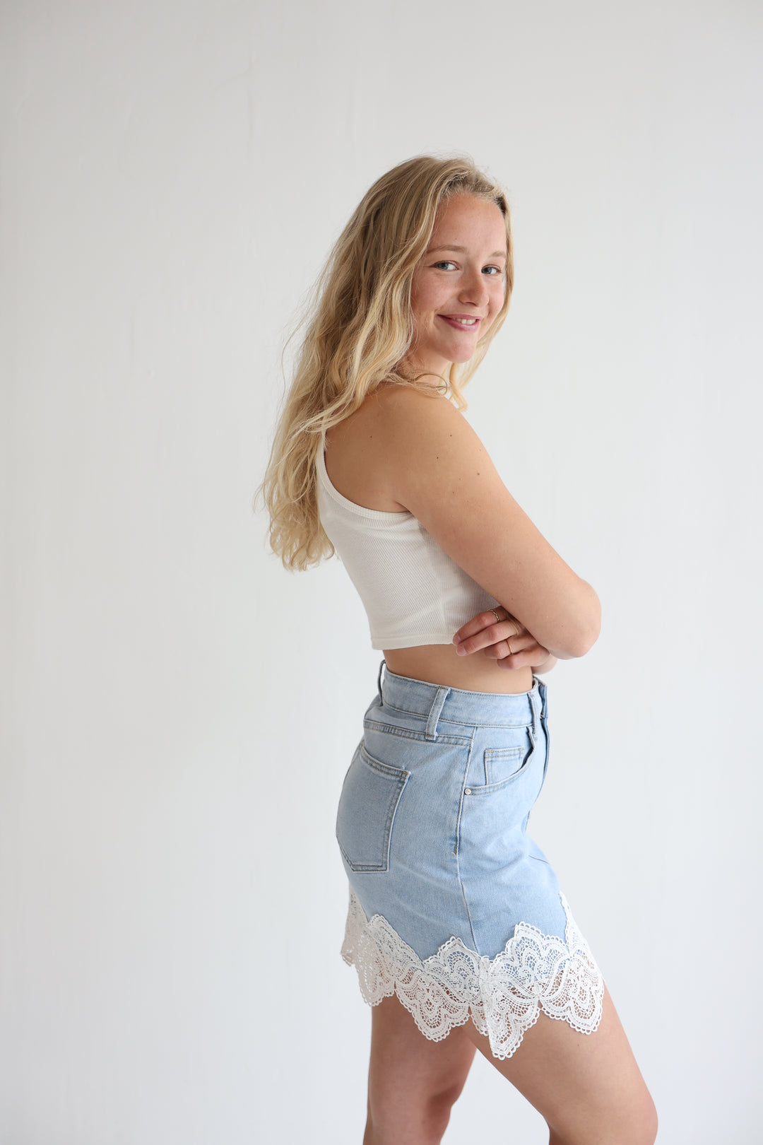Vintage Lace Denim Skirt