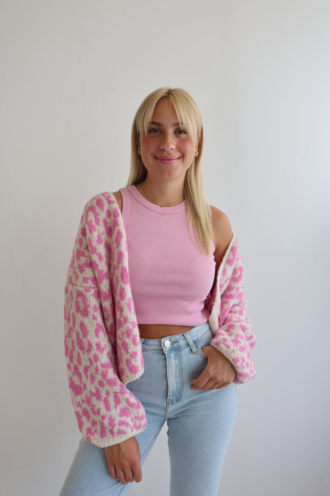 Offener Cardigan mit Leoprint