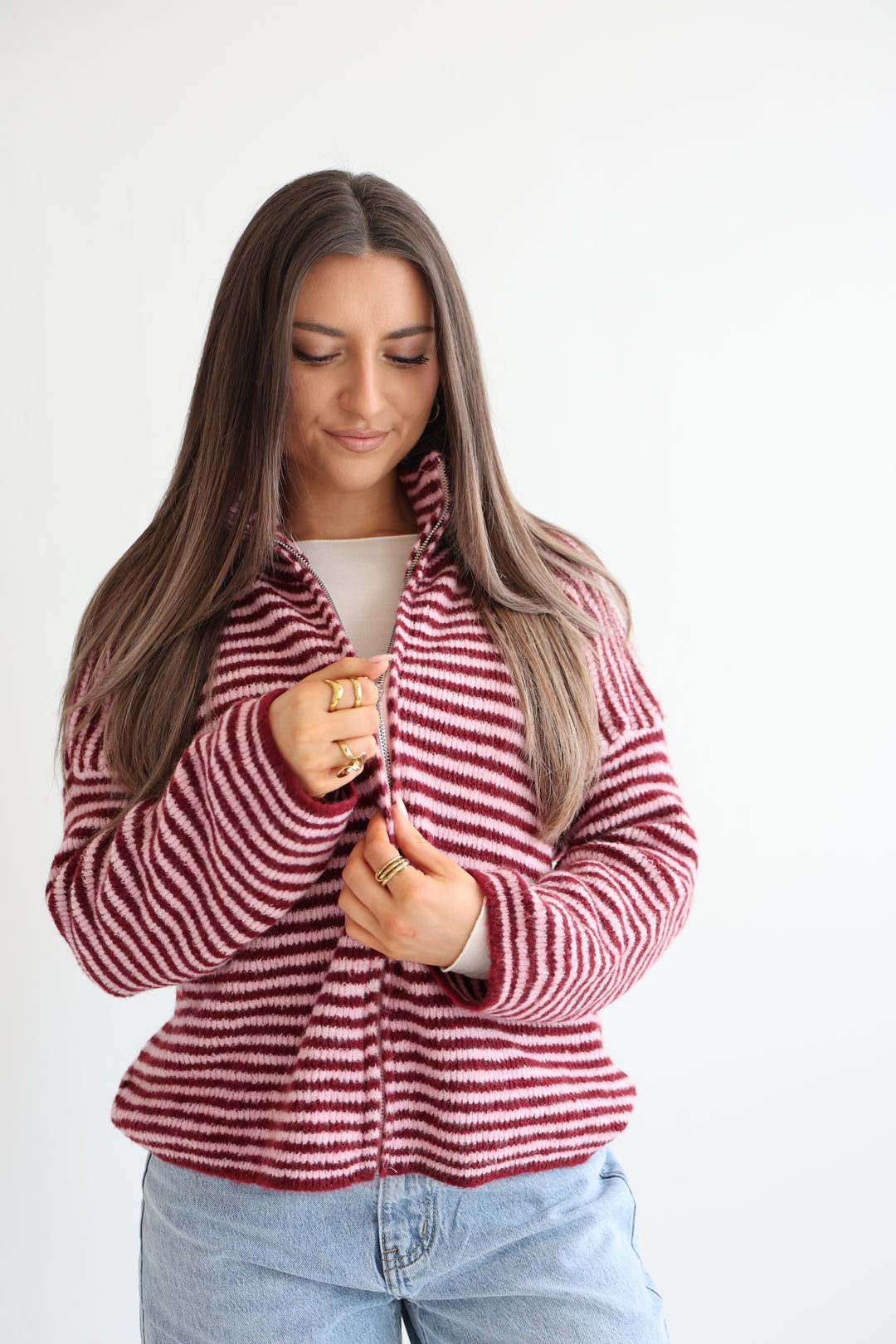 Zip Cardigan Fine Stripes